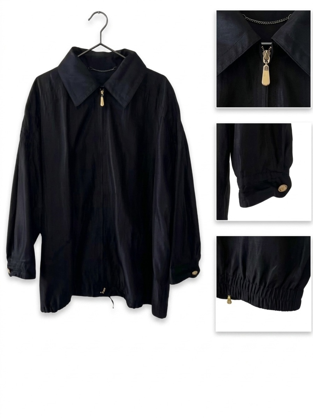 VTG 90s ESCADA Margaretha Ley Navy Blue Light Zip Jacket Gold Hardware 1X / 2X